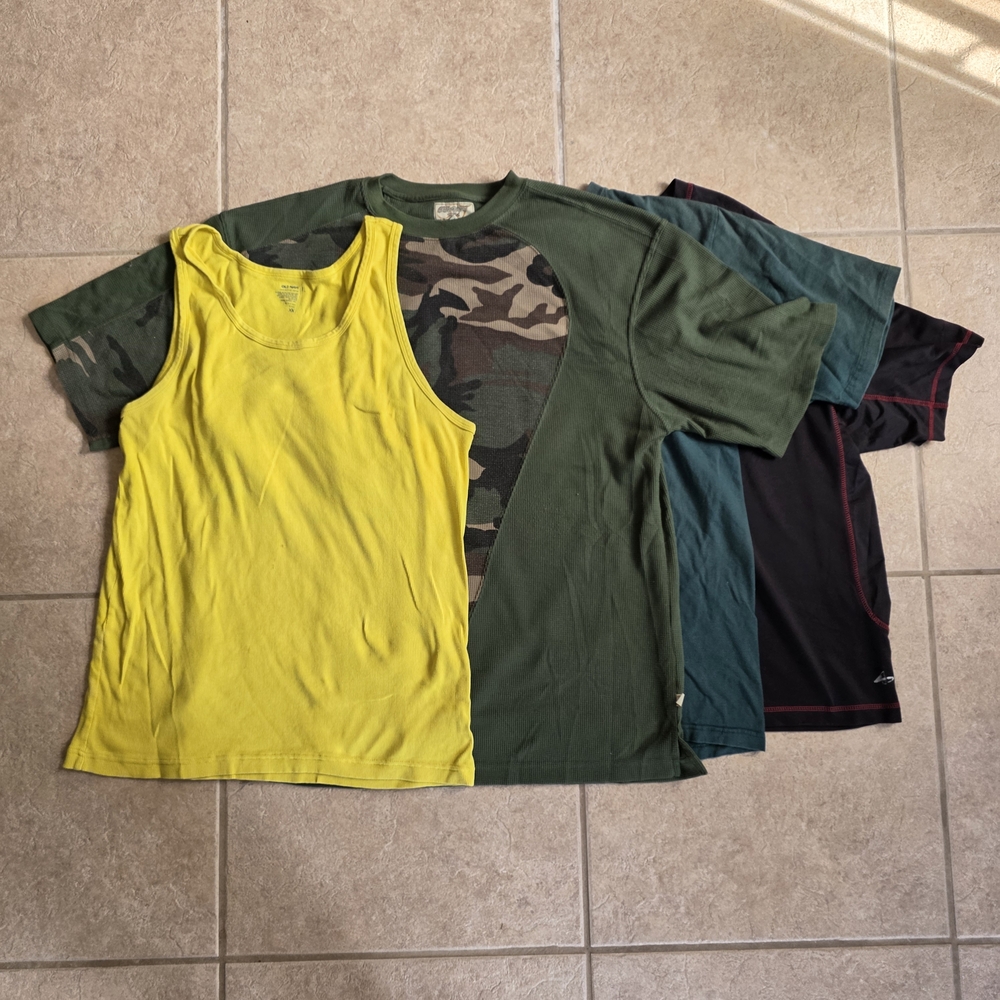 Set Of 4 Pcs XL Mans Yellow Tank Top and Green Camouflage T-Shirts